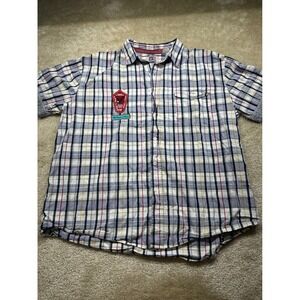 Vintage Phat Farm Plaid Button Down Shirt Mens 2XL Embroidered Patches Y2K Blue